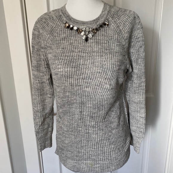 LOFT Gray Gemstone Beaded Neckline Sweater - Picture 1 of 4